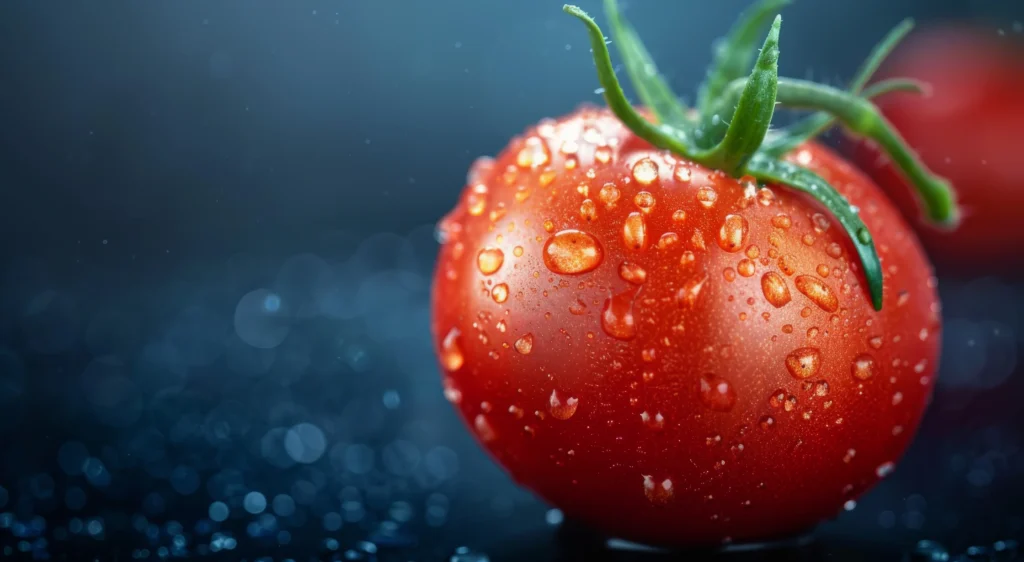 Tomate com gotas de água para dar um ar fresco